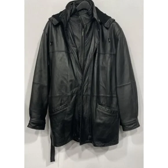 Wilsons Leather Black Leather Hooded Full-zip Coat Size L - Picture 13 of 15